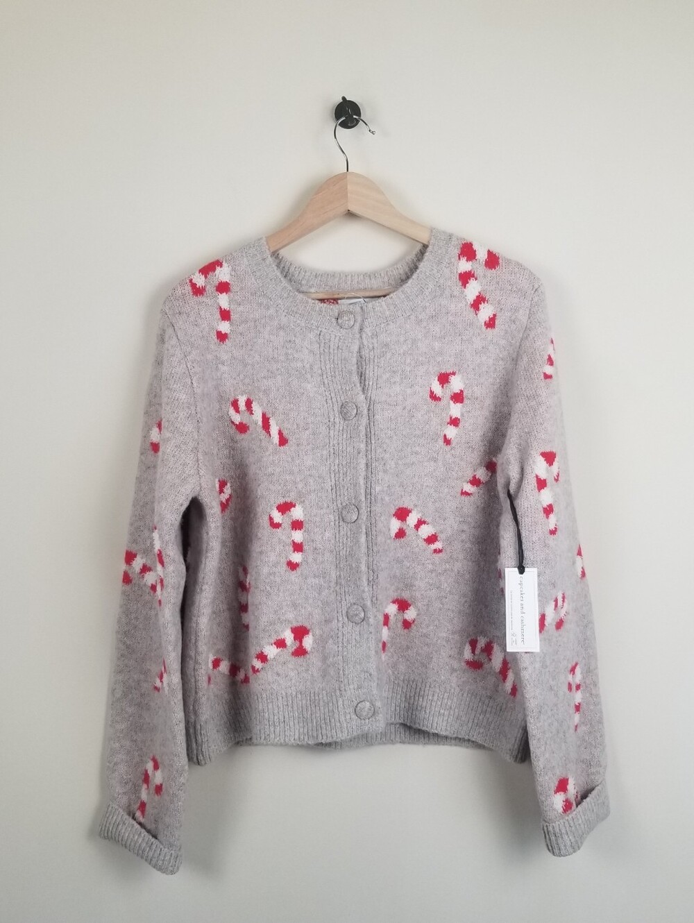 Cupcakes and Cashmere Candy Cane Cardigan Sweater Size Large NWT
